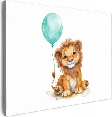 Produktbild von Leinwand Bilder 70x50 cm - Kinder Ballon - Löwe - Blauer, Bilder Wohnzimmer Modern, Wanddeko