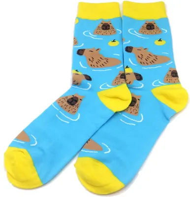 Produktbild von Musthaves – Bunte, lustige Socken Uni – Capybara, Blau/gelb - Einheitsgröße Gr. 38 - 43