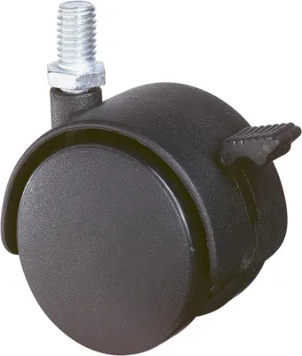 Obrázok produktu pre Plastové dvojité kolieska s brzdami Ø kolieska 40 mm Nosnosť 30 kg M8 Polyamid čierny RAL 9005
