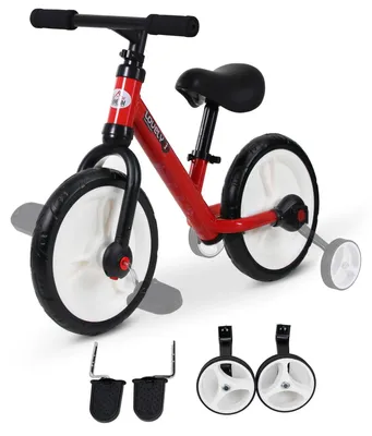 Produktbild von Kinderfahrrad Laufrad Mit Stützrädern Und Pedalen, 2-5 Jahre, Sitzhöhenverstellbar, Pp, Rot