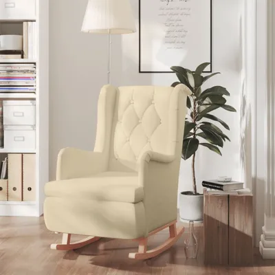 Obrázek produktu pro The Living Store Houpací křeslo s nohami z kaučukového dřeva, krémová látka