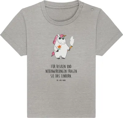 Produktbild von Mr. & Mrs. Panda Babyshirt Einhorn Woodstock 6. - 12. Monat - Heather Grey - Geschenk, Einhörner, Organic Baby Shirt, Kleinkind T-Shirt, Öko, Kurzarmshirt, , Unicorn