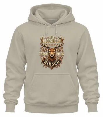Produktbild von Mei Lederhosn trogt no da Hirsch Trachtenshirt Lederhose Hoodie Kapuzenpullover, Natur, XL