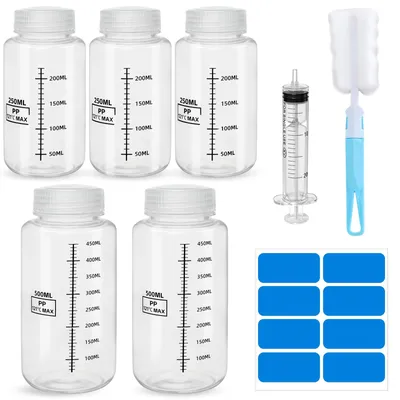 5 Labor-Weithalsflaschen 500 ml + 250 ml mit Schraubdeckel