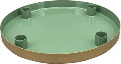 Produktbild von Kerzenständer 4 Kerzen Dekoteller rund Ø 25x3 cm grün