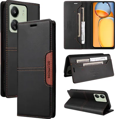 Produktbild von Handyhülle für Xiaomi Redmi 13C/Poco C65 Hülle, Leder Flip Wallet Kartenfach Stand Schutzhülle Schwarz