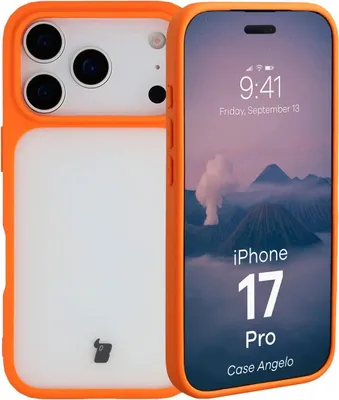 Produktbild von Handyhülle für iPhone 17 Pro, Bizon Case Angelo, Semitransparent mit orangefarbenem Rahmen