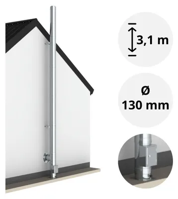 Produktbild von 3,1 m - DW-ECO 2.0 Edelstahlschornstein Ø 130 mm Komplettset doppelwandig Bodenmontage