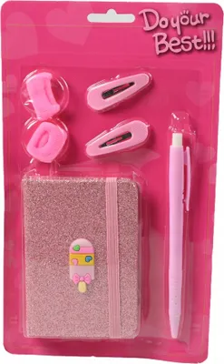 Produktbild von Kleines Notizbuch Geschenkset - Mit Stift & Haarschmuck für Kinder Schule Freizeit