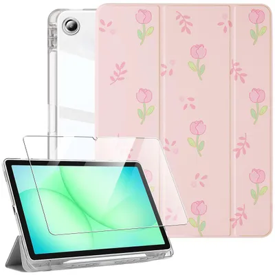 Image de Coque + Verre Trempé pour Samsung Galaxy Tab A11 Plus / A9 Plus, avec Porte-Stylet - Motif Fleur