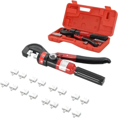 Zdjęcie produktu dla Hydrauliczne szczypce do zaciskania końcówek kablowych o przekroju od 4 do 70 mm², wykonane ze stali, wyposażone w 8 szczęk zaciskowych