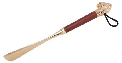 Image de Chausse-pied avec motif tête de lion, de forme ergonomique, avec lanière,
pour seniors, marron