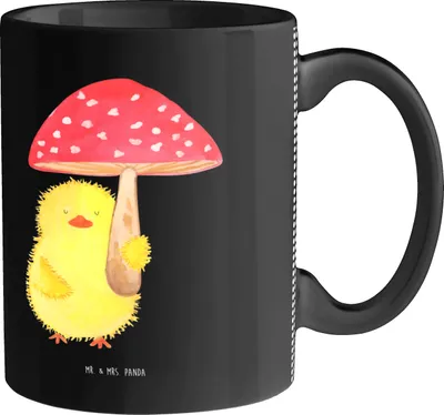Produktbild von Mr. & Mrs. Panda Becher Küken Fliegenpilz - Schwarz - Geschenk, Ostern, schöne tasse, Frohe, Kaffeebecher, Teetasse, Ostergrüße, Glückspilz, Trinkbecher
