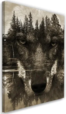 Produktbild von Leinwandbild schwarzer wolf abstrakt sepia 70x100 cm Feeby braun wandbild bereit zum aufhängen