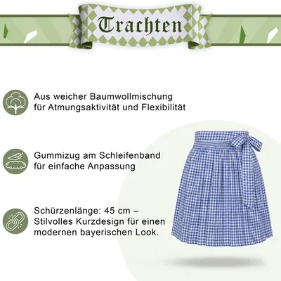 Produktbild von Dirndlschürze Trachtenschürze Mini Dirndl Dirndel Blau Kariert, Größe:48