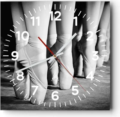 Produktbild von Wanduhr - Quadrat - Glasuhr - Ballettschuhe Füße Tanz - 40x40cm - Schleichendes Uhrwerk - Lautlos - zum Aufhängen bereit - Dekoration Modern - Wanddekoration aus Glas - C4AC40x40-4222