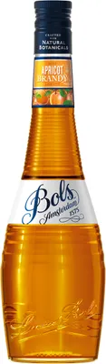 A bottle of Bols Apricot Brandy liqueur against a white background.
