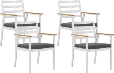 Produktbild von BELIANI Gartenstuhl Set 4er Set Weiß Alumunium Graues Sitzkissen Outdoor Indoor Garten Salon Wohnzimmer Tarrasse