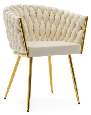 Produktbild von Geflochtener Stuhl ROSA GOLD, beige mit goldenen, gepolsterten Beinen