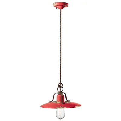 Image de Ferroluce Country Lampe à suspendre en céramique Ø 30cm Rouge Rond