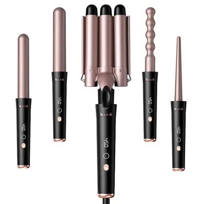 Produktbild von Lockenstab 5-in-1 mit LCD, 4 Temperaturstufen, 360° Drehung, Keramikbeschichtung, für Haare & Styling zu Hause