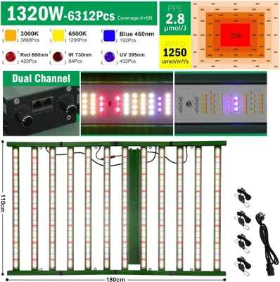 Zdjęcie produktu dla Lampa LED do uprawy roślin, pełne spektrum, funkcja ściemniania, 1320 W