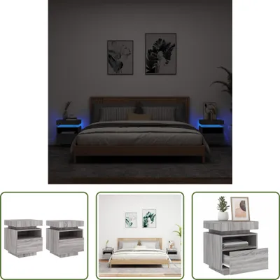 Imagen del producto de Mesitas de noche "The Living Store" con iluminación LED, 2 unidades, color gris Sonoma, dimensiones 40x39x48,5 cm