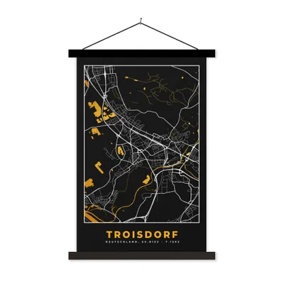Produktbild von MuchoWow® Textilposter Stadtplan - Karte - Deutschland - Troisdorf - Karte 40x60 cm mit schwarzem Rahmen - Wanddekorationen