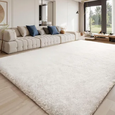 Image de Tapis à poils longs gris, 120x160 cm, lavable, antidérapant, moelleux, design moderne