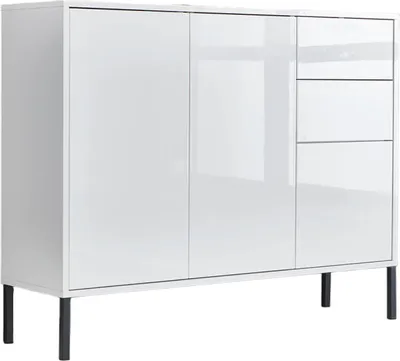 Produktbild von Sideboard / Kommode BEN 10 inkl. Metallfüße in weiß / weiß Hochglanz, grifflos, (BxHxT): 106x88x33 cm
