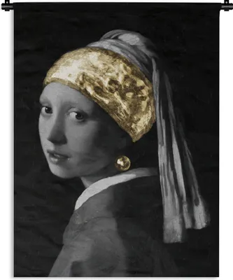 Produktbild von MuchoWow® Wandteppich Wandbehang Mädchen mit einem Perlenohrring - Vermeer - Gold 120x160 cm Tapisserie Dekoration Wandtuch - Wohnzimmer - Moderne