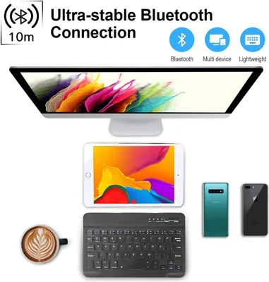 Produktbild von Lobwerk Bluetooth Tastatur für Tablets, iOS, Windows, Android, USB, 24x13cm, 7mm hoch, 150h Akkulaufzeit, 10m Reichweite, bis zu 30 Tage Standby
