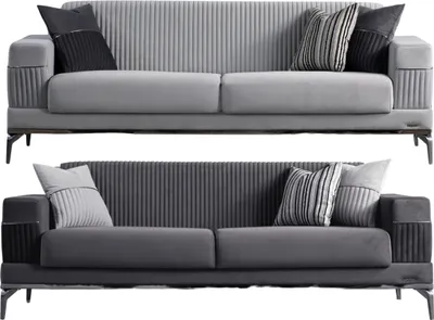 Produktbild von Villa Möbel Sofa Set Cusco Anthrazit-Grau Stellvariante:3+3 Handmade, pflegeleichter Mikrofaser Samtstoff