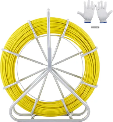 Immagine prodotto di SucceBuy Nastro per pesci in fibra di vetro, 600 piedi, 5/16 in. Tiralinee Duct Rodder Fishtape. Cannaiolo con supporto per bobina in acciaio e 3 teste di trazione. Strumenti di pesca per pareti e cavi elettrici. Non conduttivo.