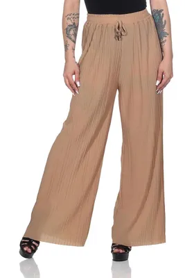 Produktbild von Damen Sommer Chiffon Hose Sommer Strandhose Lässig Cappuccino L/XL