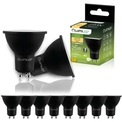 Produktbild von LUMILED 10er Set LED Lampe GU10 Lampe 3W = 25W 300lm Kaltweiß 6500K 120° Schwarz 10er Pack