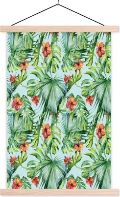 Produktbild von MuchoWow® Textilposter Blumen - Monstera - Orange 120x180 cm mit holzfarbenen Rahmen - Textil-Plakat