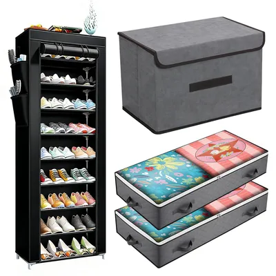 Produktbild von ProximaX Aufbewahrungs-Set 4-teilig: Schrank, Faltbox & 2x Bettkisten für Wohnungsauflösung & Lagerung