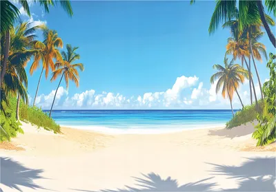 Produktbild von Fototapete 3D Effekt Meer Strand Palmen - 400x280 cm - inklusive kleister - Vlies Tapete - Vliestapete Wohnzimmer Schlafzimmer Küche Modern Wandtapete
