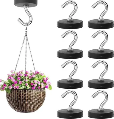 Obrázok produktu pre Magnetické háčiky, 8 ks, čierne, hrúbka 22 mm, na dvere, do kuchyne