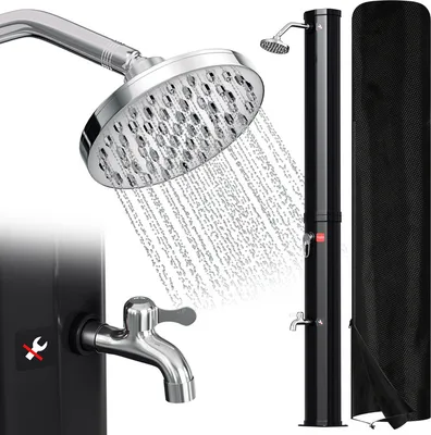 Image de Douche solaire Clanmacy 35 L avec protection contre la pluie Douche d'été avec douchette pour les pieds Douche de piscine Douche de jardin Douchette Noir