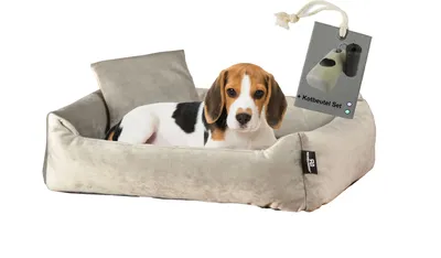 Produktbild von Rohrschneider Hundebett Kuschelsofa Hund Weich + Hundekotbeutelset, Farbe:taupe, Größe:M