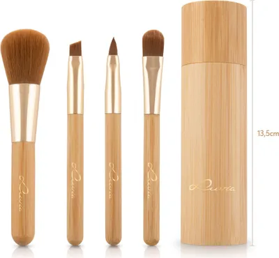 Produktbild von 4-tlg. Set: Reise-Pinselset 'Travel Bamboo' in Gold - Vegan