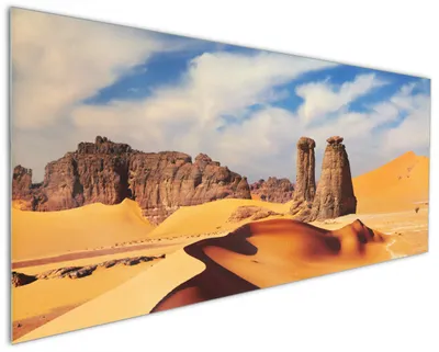 Produktbild von Wallario Küchenrückwand aus Glas, Größe: 125 x 50 cm, Motiv: Felsen und Sand in der Sahara Wüste | Spritzschutz | abwischbar | pflegeleicht | in