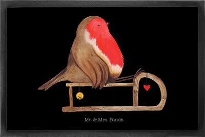 Produktbild von Mr. & Mrs. Panda Schmutzmatte Rotkehlchen Schlitten 50 x 75 cm - Schwarz - Geschenk, Weihnachten, Fußabstreifer, Gummimatte, Schmutzfangmatte, fußmatte, Fussmatte, Vogel