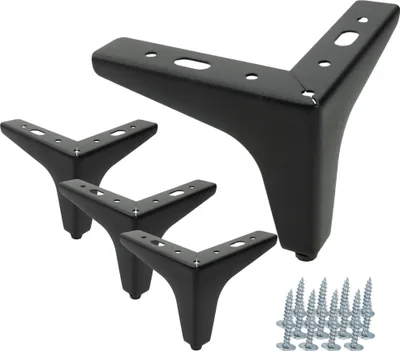 Image de lot de 4 pieds de meuble Anker Noir Mat 10 cm de haut, métal, Idéal pour canapés, commodes et autres, Vis de montage incluses, design intemporel pour intérieurs modernes et classiques.