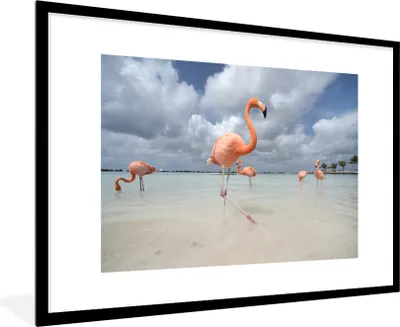 Produktbild von MuchoWow® MuchoWow® Gerahmtes Poster Flamingos auf einer Insel in Aruba 90x60 cm - Poster mit zchwarzem Bilderrahmen - Wanddekoration - Fotos