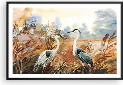 Produktbild von Gerahmtes Poster - Schwarzer Rahmen - Kraniche Vögel Herbst - 91,5x61 cm - Wand Bild - Wanddeko - Wandbilder - Kunstposter - Wandposter - Bilderrahmen - Bilder - Kunstdruck - P2BAA91x61-5077