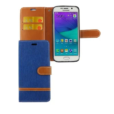 Immagine prodotto di Custodia in jeans per Samsung Galaxy S6 Edge, con tasca, cover protettiva, colore blu