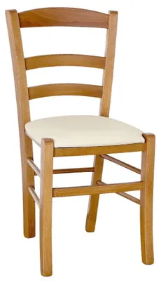 Image de Chaise de salle à manger en bois avec assise en similicuir légèrement rembourrée